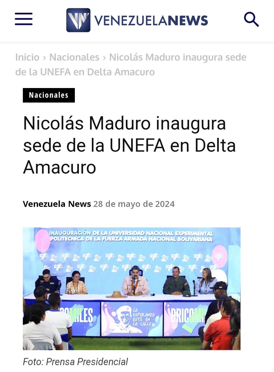 El presidente de Venezuela, @NicolasMaduro, inauguró una nueva sede de la Universidad Nacional Experimental Politécnica de la Fuerza Armada Nacional Bolivariana (UNEFA), en la parroquia San José de Tucupita, estado Delta Amacuro. #UnidosDeCorazón venezuela-news.com/nicolas-maduro…