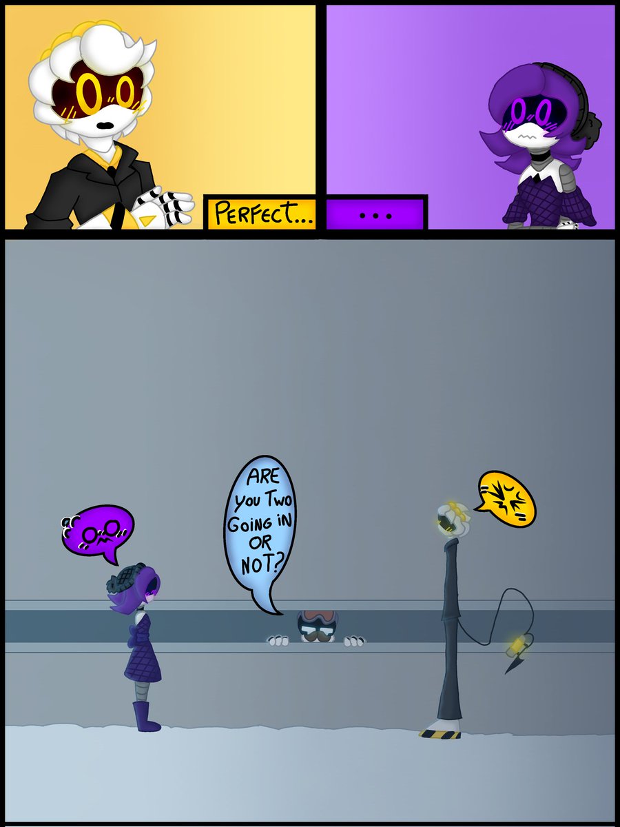 Comic - 'The first date' (2/??)

N kindly compliments Uzi, and Uzi ends up not knowing what to say in return! 💜💛

Ah, Khan ends up ruining their moment...🤦🏻‍♀️

#murderdrones #NUzi #BiscuitBites #EnZi