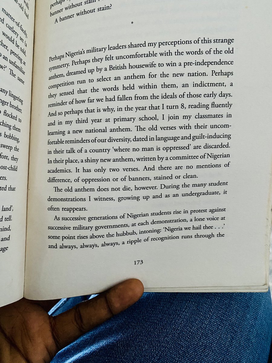 Wardah_abbas's tweet image. On the new (old) national anthem, it was quite interesting to read @Ikeanya’s perspective in his essay “A banner without stain”, published in #OFTHISOURCOUNTRY, where he draws a strange parallel between the meaning of the national anthem and the odd reality of being Nigerian. 🙃