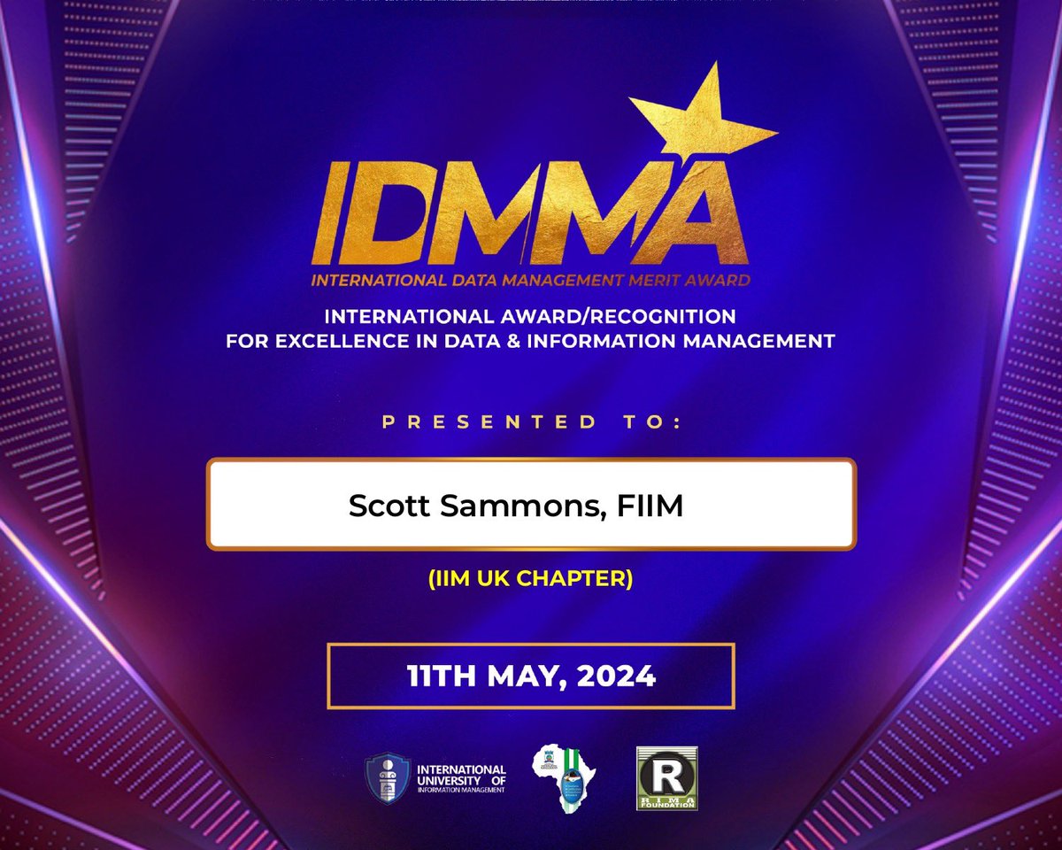 Our very own Scott Sammons has been recognised for his work in the profession. Thank you so much to Institute of Information Management Africa, Records and Information Management Awareness Foundation and the International University of Information Management for this kind award!