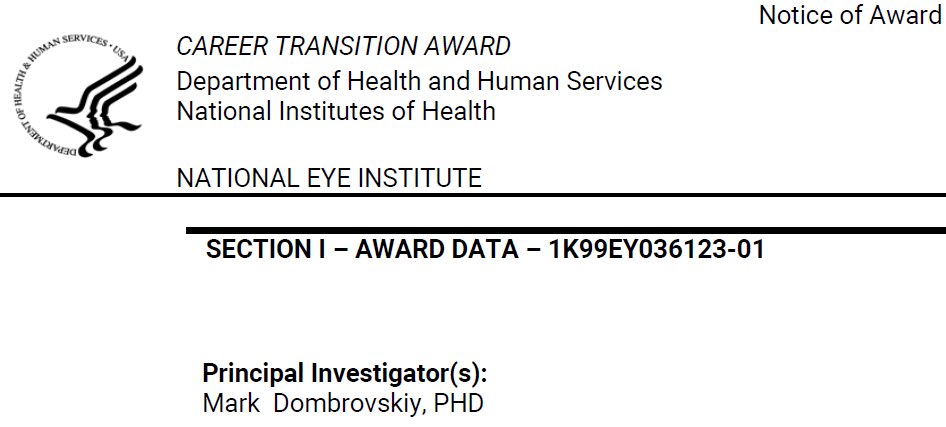 DombrovskiMark's tweet image. Delighted to receive a K99 award from the #NIH #NEI that will fund my independent work on molecular determinants of brain wiring for the next 5 years