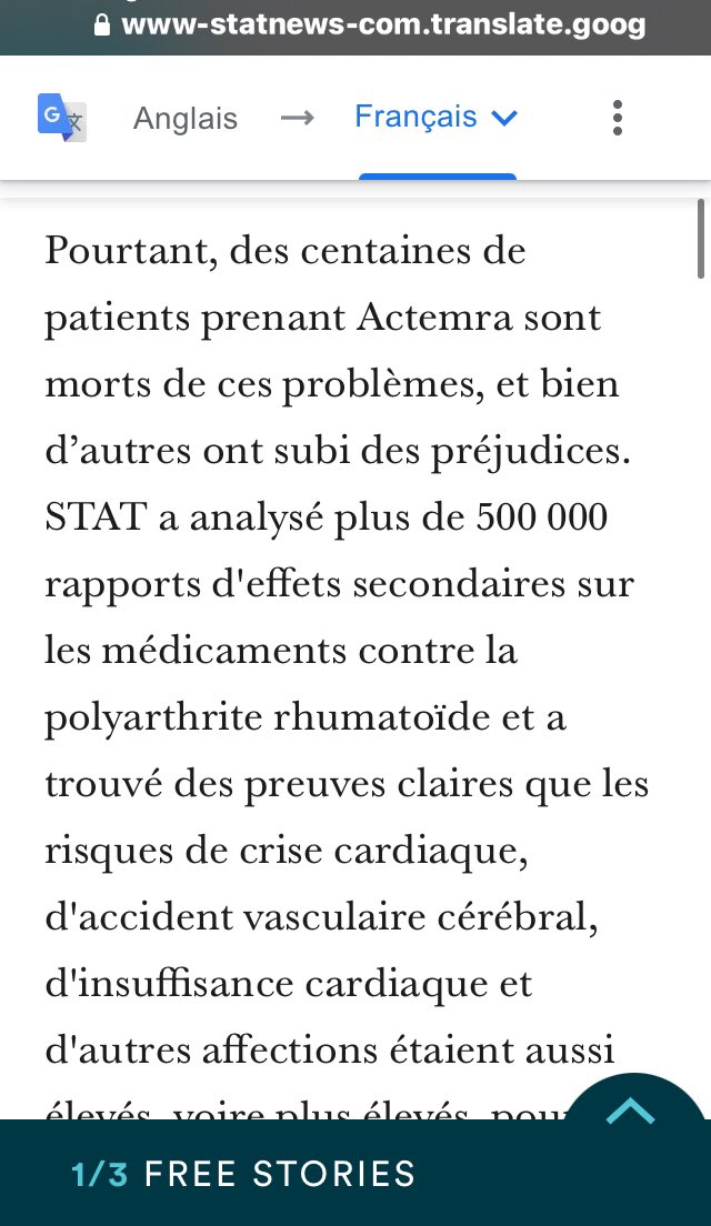 Jeannemarie1309's tweet photo. @potard_yves @Enthoven_R @RoyalSegolene @BrunoRetailleau @cestrosi @valerieboyer13 @MLP_officiel @J_Bardella @JLMelenchon @dupontaignan @MichelOnfray4 @raoult_didier Par contre pour les anticorps  monoclonaux  #Sarilumab ( KEVSARA) #Tocilizimab concurrent de l’hcq pour le traitement des polyarthrites R , prescrit dés Mars 2020 pour C19 
Des AVC infarctus  à la pelle
Mais comme ils valent + de 800€ silence radios
Pour les #ExpertsEnRoyalties https://t.co/hI4YTcqGga