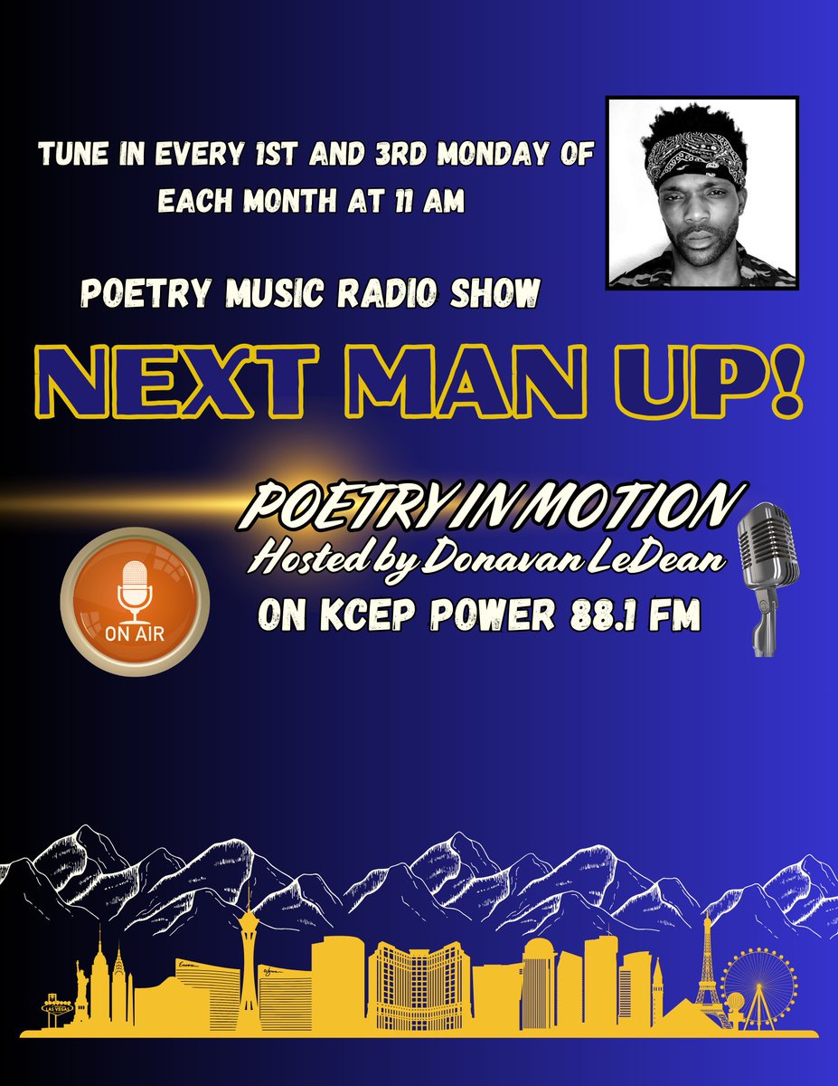 donavanledean's tweet photo. Next Man Up Poetry In Motion on Power 88.1 FM KCEP LasVegas. #poetrycommunity #poetrylovers #fyp https://t.co/TtqI5uV8dJ