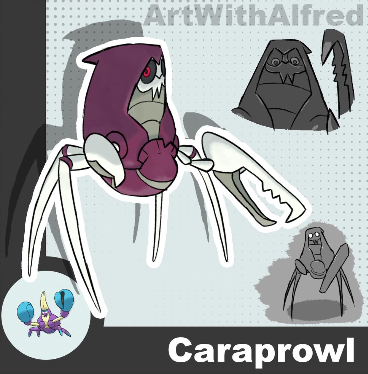 Redesigned an old mon! Caraprowl - Formerly known as shrimprowl! [Fighting/Dark] (only OGs remember the original design) #pokemon #pokemonlegendsza #fakemon