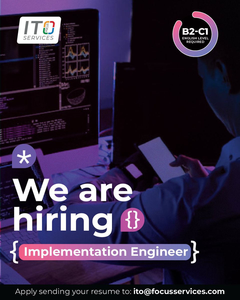 ito_elsalvador's tweet photo. 🚀 #JoinOurTeam | We’re looking for an 𝗜𝗺𝗽𝗹𝗲𝗺𝗲𝗻𝘁𝗮𝘁𝗶𝗼𝗻 𝗘𝗻𝗴𝗶𝗻𝗲𝗲𝗿!

📍 Location: #ElSalvador based only
📩 Send your resume to: ITO@focusservices.com
👉🏼 Apply today! 

#ITOFamily #CodingWithHeart #JobOpening #TechJobs #ImplementationEngineer https://t.co/Y06ecjJTnv