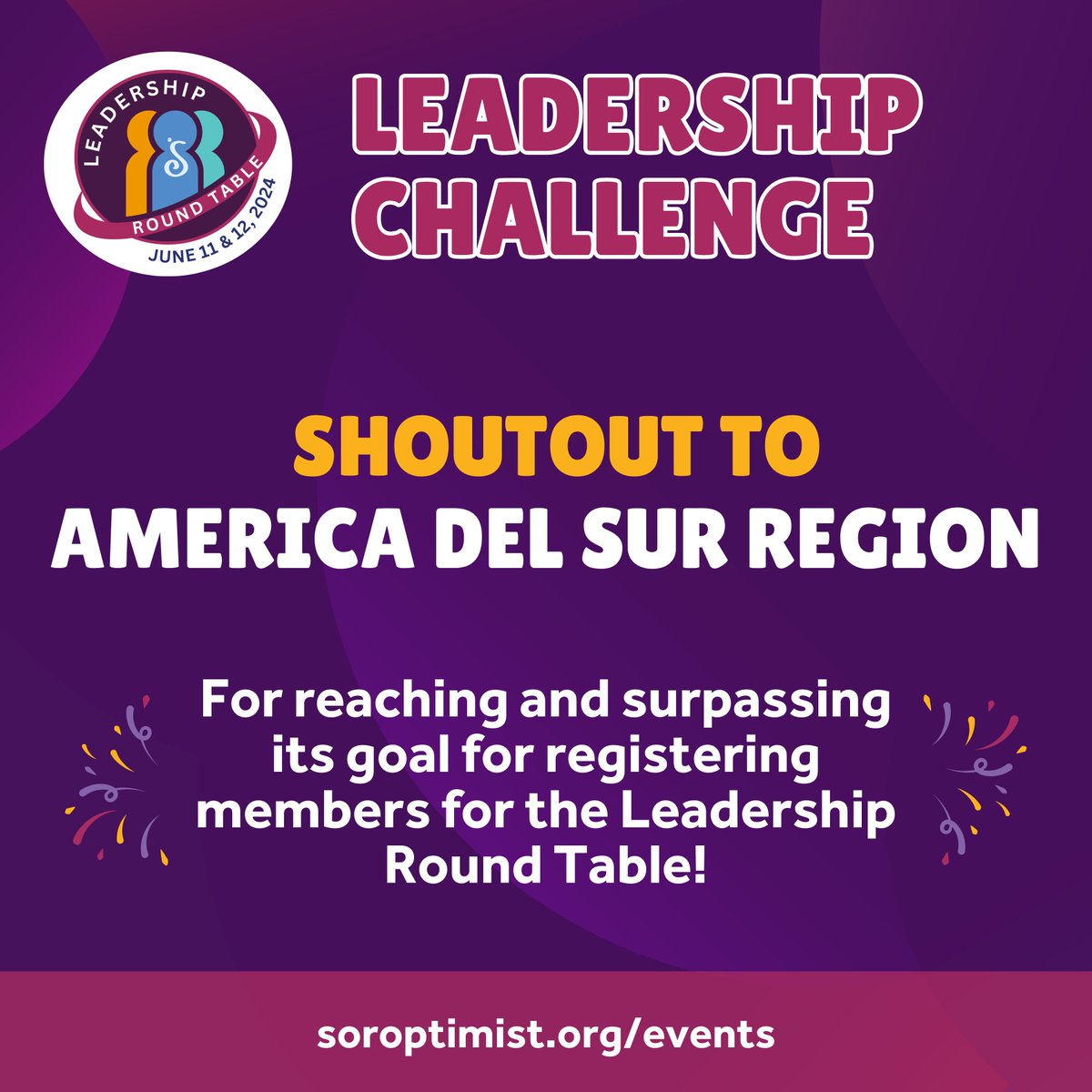 Shoutout to America del Sur Region for reaching and surpassing its goal of registering members for the Leadership Round Table! 🎉 To view details and register, visit soroptimist.org/events/leaders…