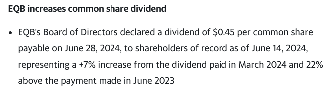 $EQB 7% dividend raise (22% Year over year)