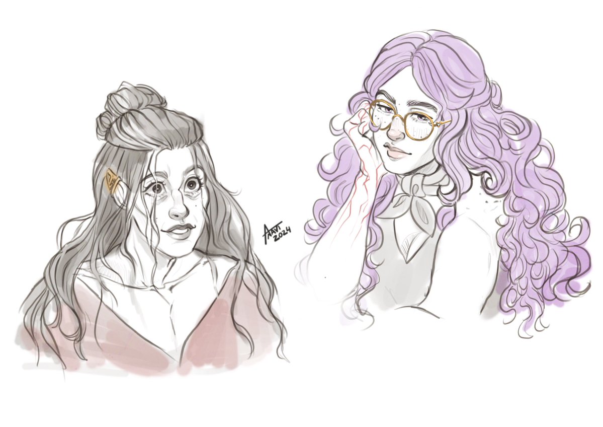 Work and commissions have me pretty busy right now but there’s always some time to do some sketches 💜 (also I wanted to have an excuse to draw Imogen with my glasses cause we are kinda the same person) #CriticalRoleFanart #ImogenTemult #Laudna