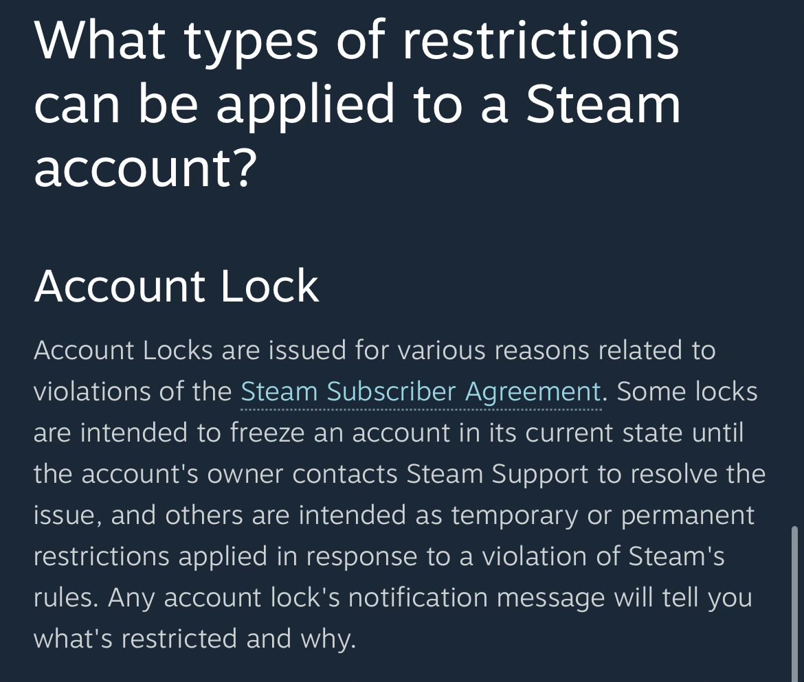 More information on Account Lock. This FAQ Page was mentioned in the Main Menu Code. help.steampowered.com/en/faqs/view/4…