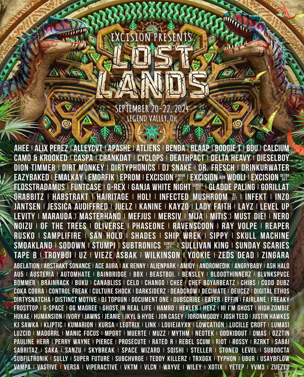 dino time. excited af to be back. (playing prime time this year , too 😉 prepare for night time trees at the t-rextival)