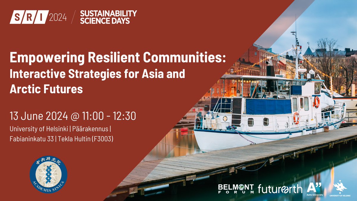 Researchers from @AcadSinica lead this interactive roundtable on actionable solutions emphasizing strategies and models for resilient community-building.

Register: sricongress.org 

#SustainableAction

@FutureEarth
@Belmont_Forum
@aaltouniversity
@helsinkiuni
@SSD_Conf