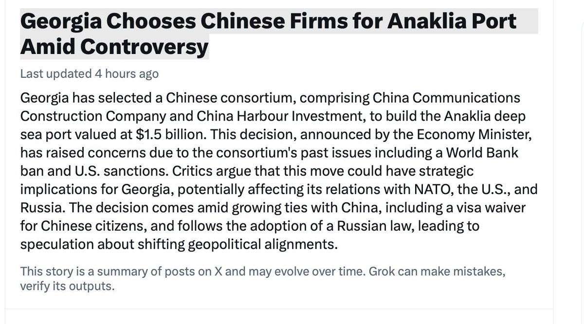 Further Evidence on What Xi Jinping is Really Concerned About Hi All, In the midst of continued alarmist talk that China is gearing up to invade Taiwan, we see the announcement (below) that the country of Georgia is choosing a Chinese company to build and operate its deep