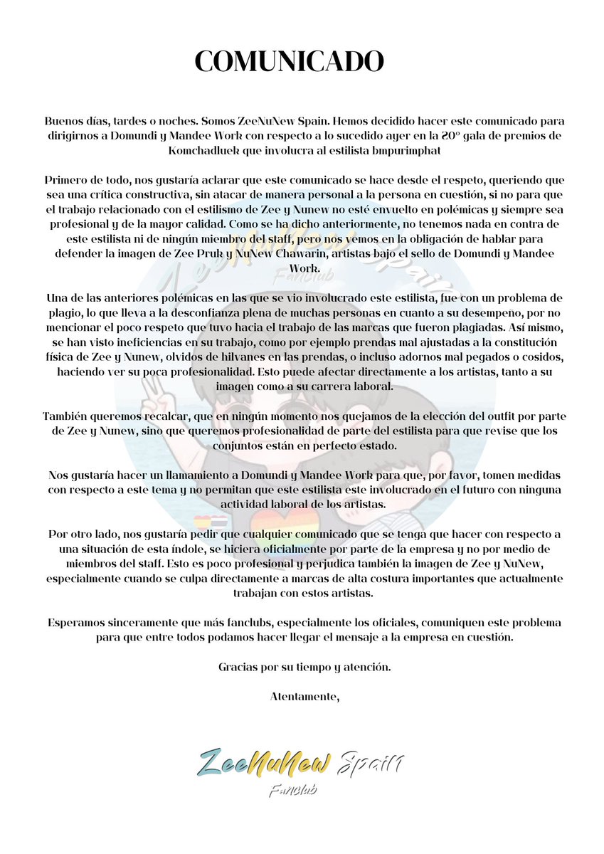 ‼️ STATEMENT | COMUNICADO 

Please, @DomundiTV @MandeeWork @AoftionDMD we just want to let you know that this type of situations can affect to your artists 🙏 take it as a respecful feedback to you.

Thank you so much. 

#ZeeNuNew #ZeePruk #NuNew
#ZonZon #Zunshine #NanaNu