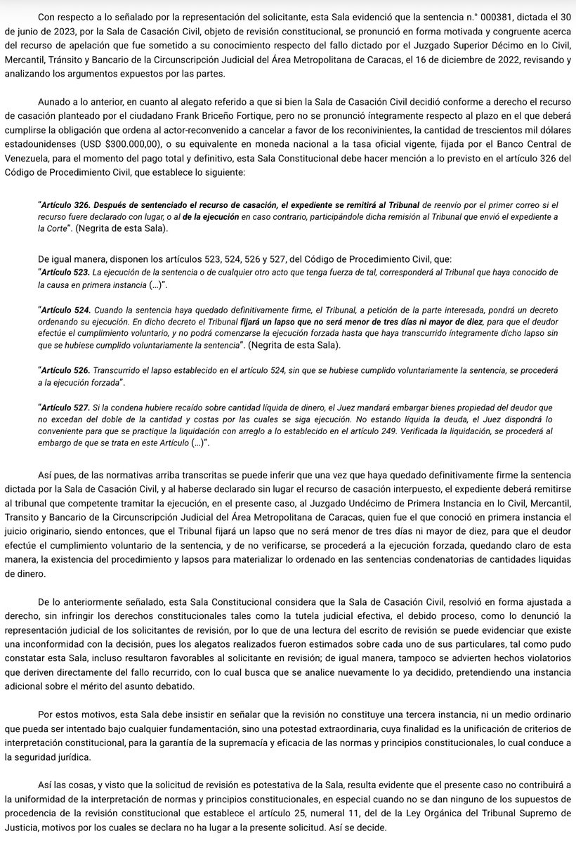 Sentencia N° 1175 del 14/08/2023 Sala Constitucional <a href="/TSJ_Venezuela/">TSJ Venezuela</a> Tribunal fijará un lapso que no será menor de 3 días ni mayor de 10, para que el deudor efectúe el cumplimiento voluntario de la sentencia, y de no verificarse, se procederá a la ejecución
historico.tsj.gob.ve/decisiones/sco…