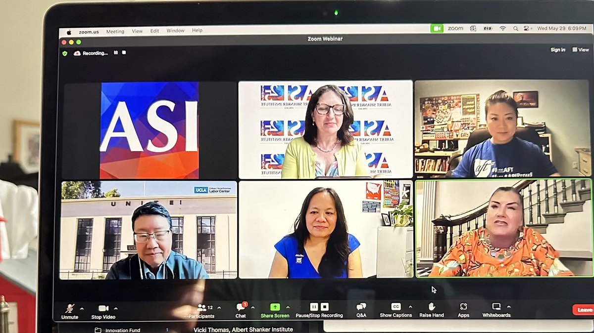 A privilege for ⁦@AFTunion⁩ Officer ⁦@AFTEVPDeJesus⁩ to share her work w/AFT’s Asian American Native Hawaiian Pacific Islander Task Force at our ⁦@shankerinst⁩ event. Picture: screen of ASI, me, ⁦@JessJTang⁩, Kent Wong, ⁦@ChristineChenDC⁩ & Evelyn.