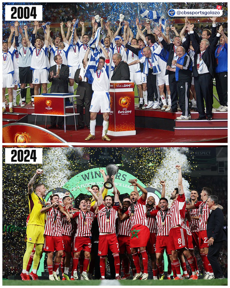 2004: Greece wins its first European championship
2024: Olympiacos wins Greece's first European club title

20 years later, more magic for the Galanolefki 🇬🇷