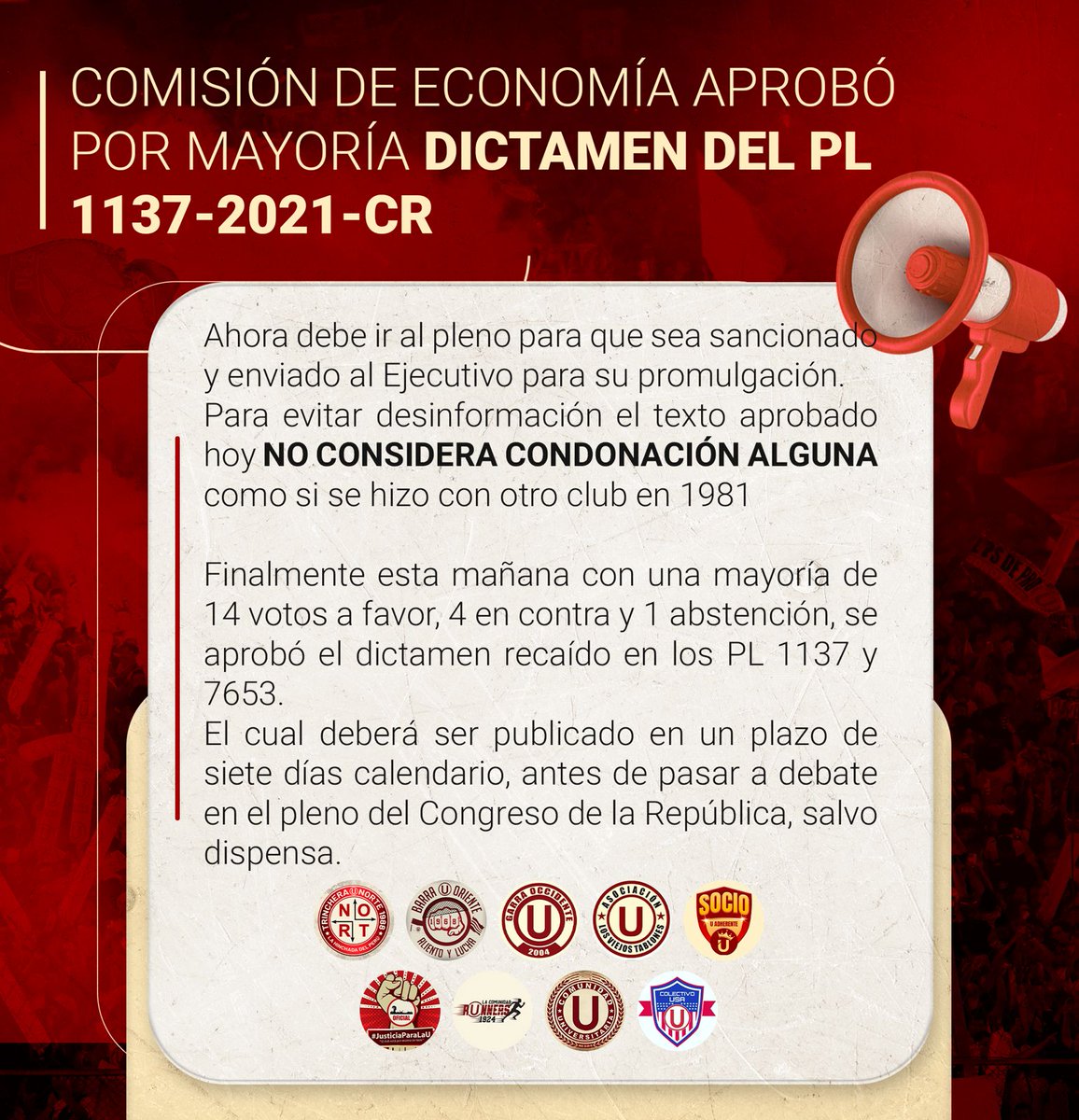 SE APROBÓ DICTAMEN DEL PL 1137-2021-CR Y 7653-2023-CR QUE ALCANZA A TODOS LOS CLUBES DE FÚTBOL Ahora cualquier club en problemas financieros podrá acogerse cuando este dispositivo se convierta en Ley. El mundo da vueltas y pronto aquellos que repiten los que sus futuros verdugos