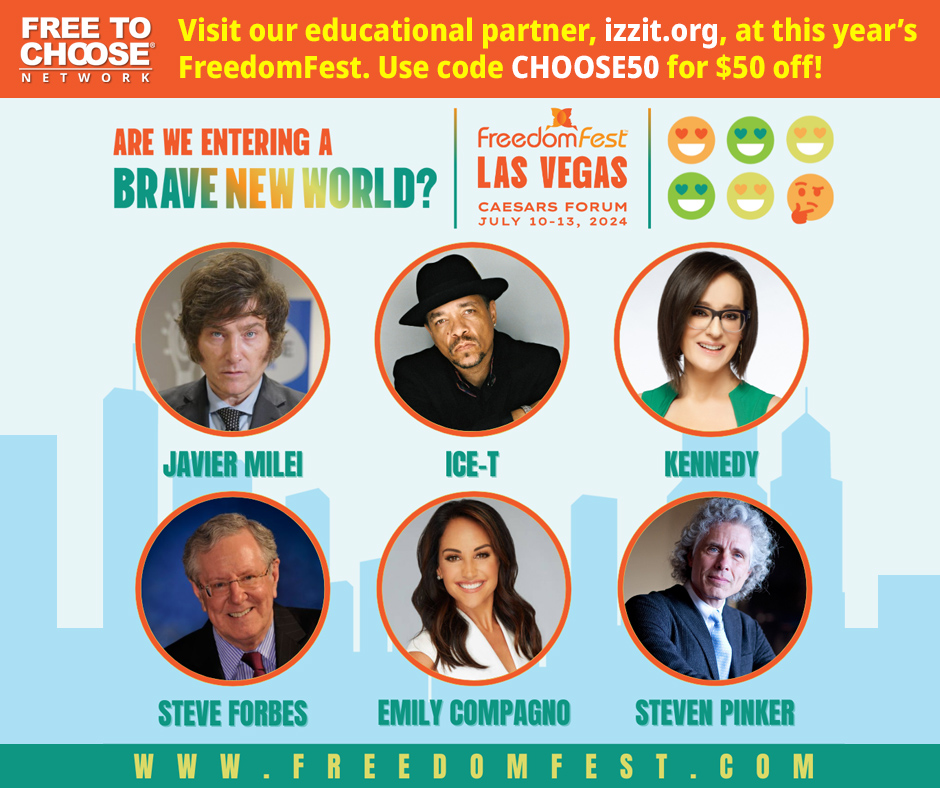 FreedomFest (@TheFreedomFest) is almost here. As always, the line-up is looking great, and our educational partner, @izzit_org, will be there, too! Use our promo code CHOOSE50 to get $50 off your ticket, and be sure to stop by to say hello. 2024.freedomfest.com