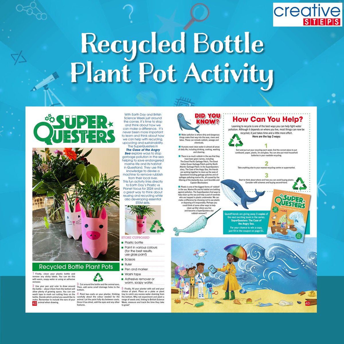 🪴 Looking for a fun craft for half term? Try the SuperQuesters Plant Pots activity which reuse plastic bottles. Check out the Spring issue of Creative Steps @Cr8iveSteps_mag. 🪴 Get your copy today: bit.ly/3wEbuCv