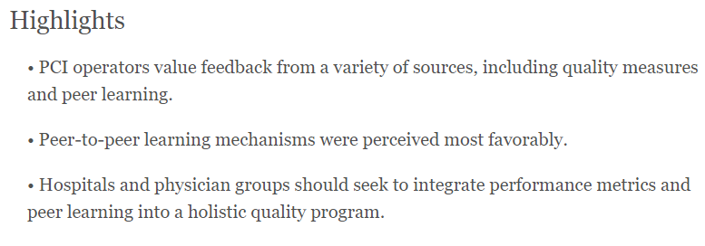 Perceived usefulness of percutaneous coronary intervention feedback mechanisms w/ Drs. Jacob A Doll, Charles C Maynard, Stephen W Waldo & @VAECHCS @VAPugetSound in Cardiovascular Revascularization Medicine clinicalkey.com/#!/content/pla…