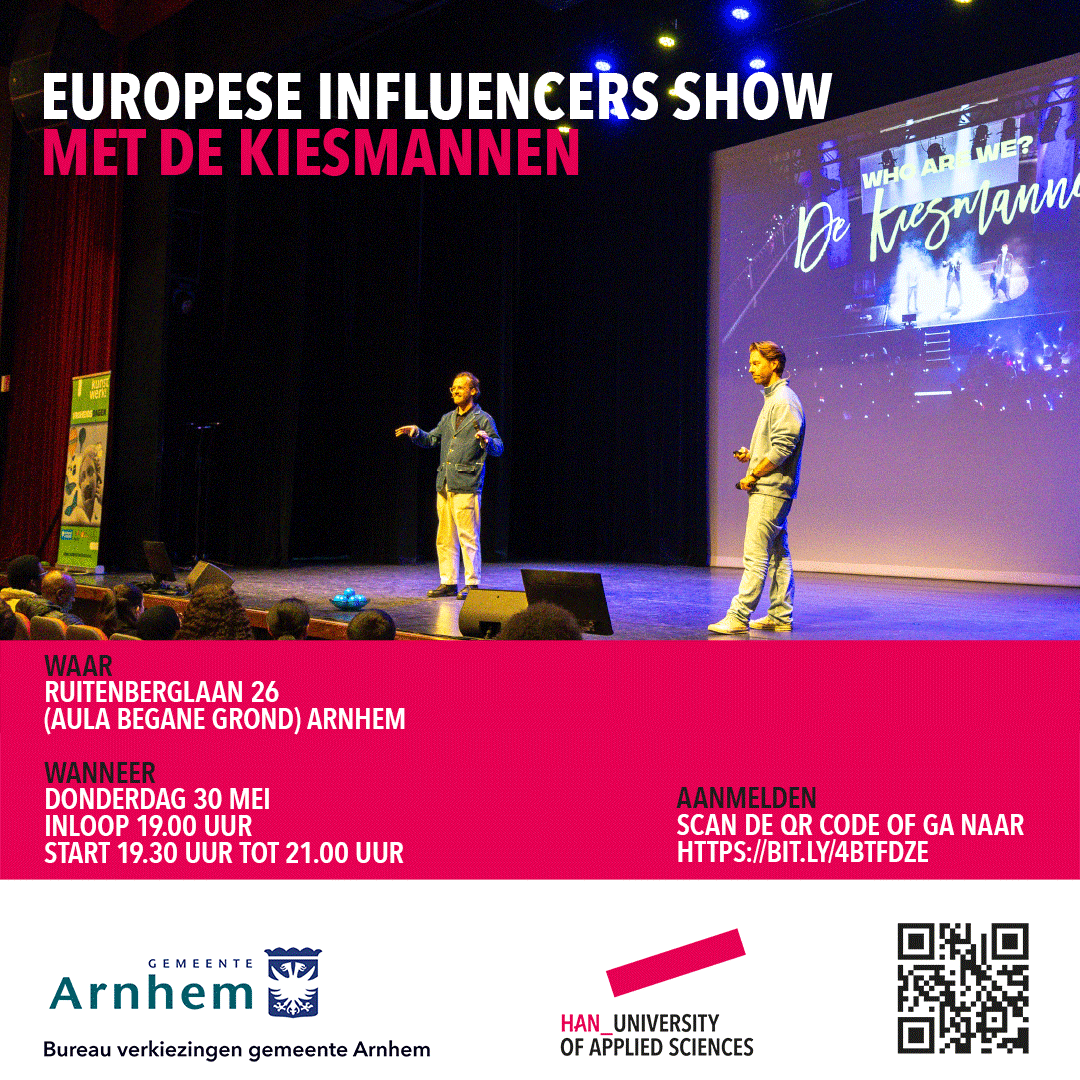 HAN-studenten informeren en stimuleren om te gaan stemmen voor Europa. Want dáár worden de echt belangrijke beslissingen genomen. Dank @robverhofstad, <a href="/deBoerCecile/">Cecile de Boer</a>, <a href="/ahmedmarcouch/">Ahmed Marcouch</a> en @NerminaD66 voor het stimuleren van Europese verkiezingen. Juist voor en door onze jongeren.