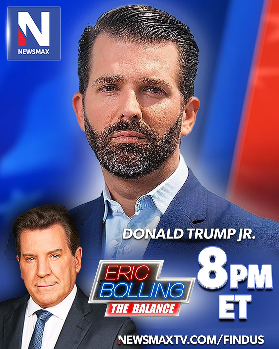 TONIGHT: Donald Trump Jr. joins 'Eric Bolling The Balance' to discuss the pending verdict in the NY criminal trial against his father — 8PM ET on NEWSMAX. WATCH: newsmaxtv.com/findus @DonaldJTrumpJr