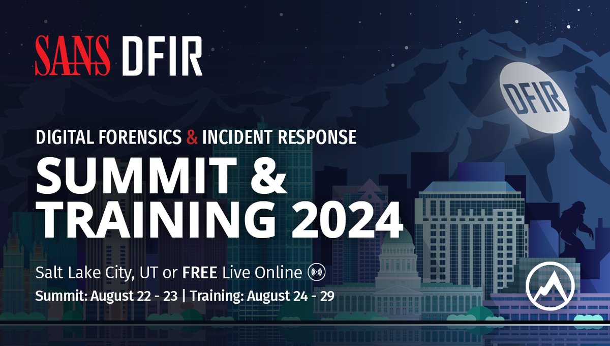 Join @HeatherMahalik @PhilHagen and the #DFIR community for #DFIRSummit this August! Enjoy 2 days of DFIR talks feat. the latest #DigitalForensics & #IR research, tools, and solutions. Join us in Salt Lake City, UT, or Free Live Online. ➡️ Learn More: sans.org/u/1tKj