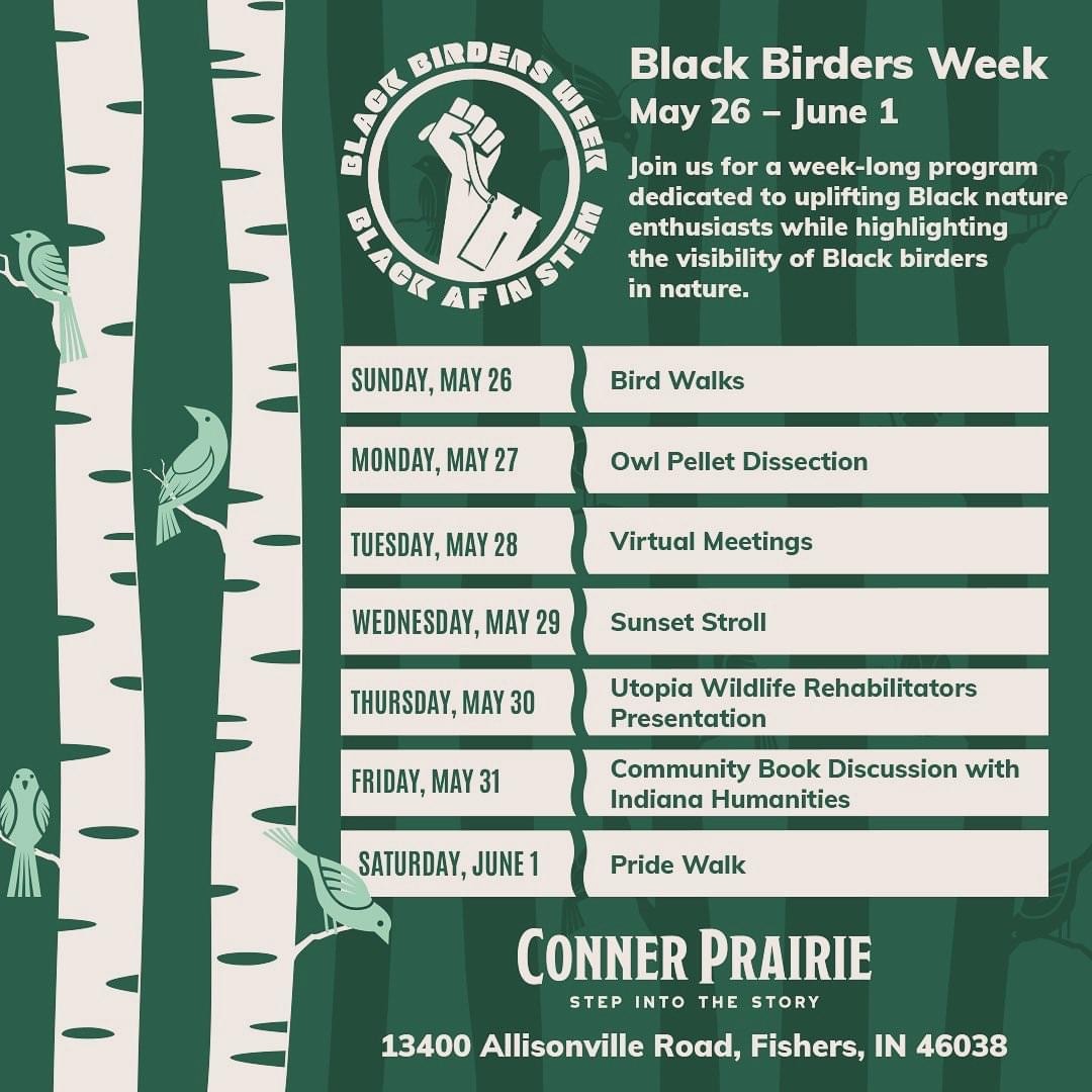 ConnerPrairie's tweet photo. #BlackBirdersWeek continues today through 6.1!

See what exciting activities are happening all week at Conner Prairie to celebrate! 🐦

Discover more: https://t.co/cokxGYZiif

@BlackAFInSTEM

#ConnerPrairie #Birding #Nature #Birds https://t.co/UanJAahLNy
