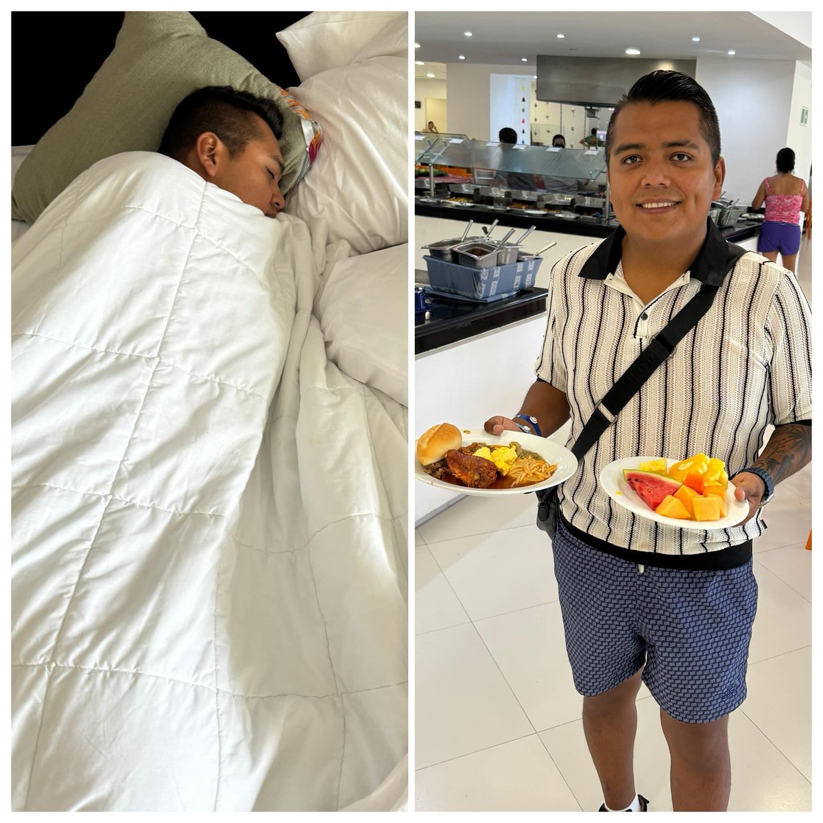 Yo a las 9:00 am en mi casa
Yo a las 7:00 am en un hotel todo incluido: