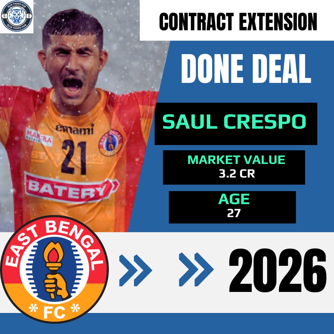 Saul Crespo STAYS! 🚨👀
@eastbengal_fc

The Transfer Market is Heating Up!! 🔥

Follow us more exclusive updates!!💙

#eastbengal #joyeastbengal #indiantransfermarket #transfernews #indiansuperleague #indianfootball #transferrumours