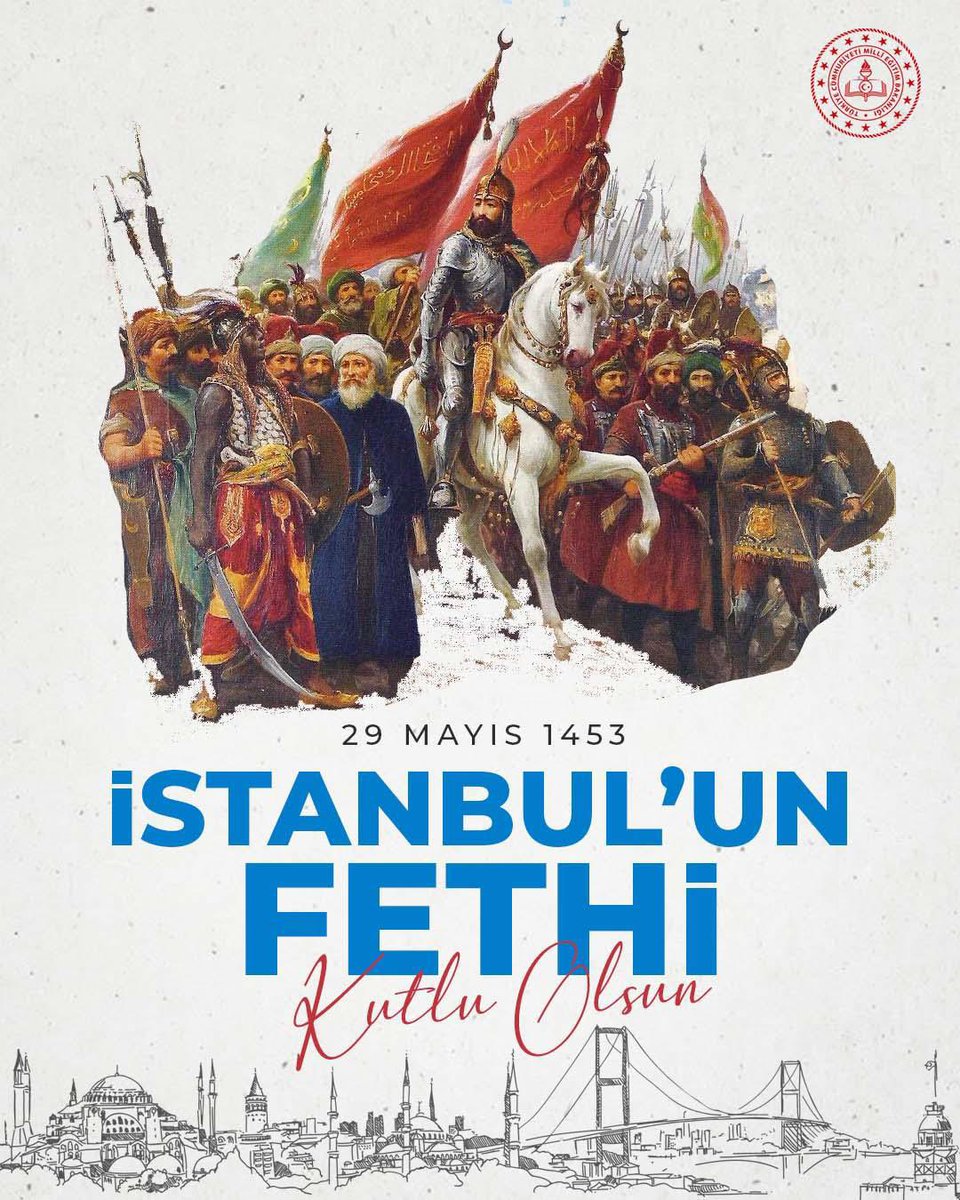 Fatih Sultan Mehmet Han ve kahraman ecdadımızı rahmetle, minnetle anıyoruz. Ebediyen evlatlarımıza emanet olacak şehirler sultanı İstanbul’un 571. yaşı kutlu olsun. 🇹🇷 #istanbulunfethikutluolsun