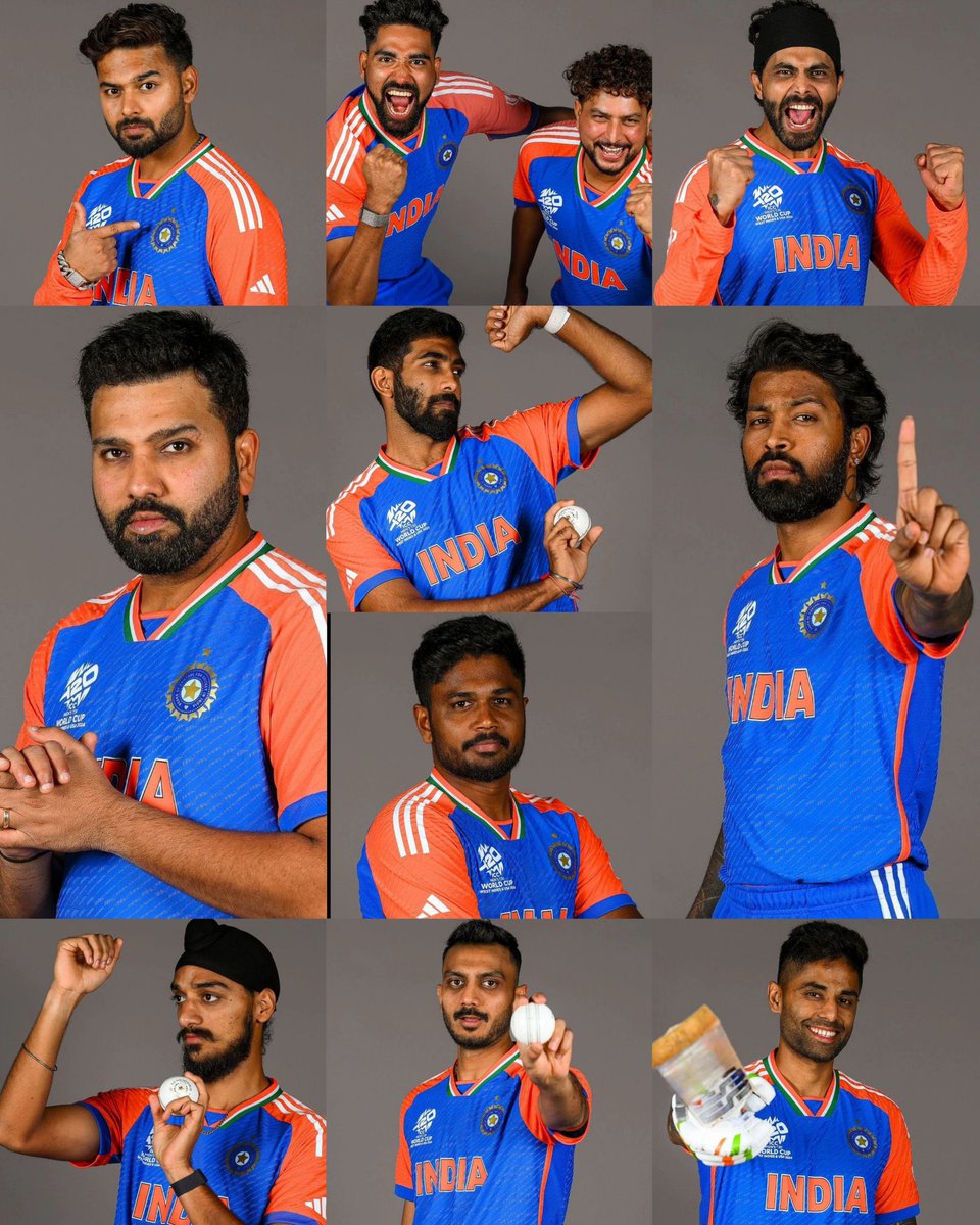 Team India's players in the photoshoot ahead of T20 World Cup 2024.🇮🇳

- All the best, Rohit Sharma & his Army...!!!! 🏆

#RohitSharma #ViratKohli #YashasviJaiswal #Gill #SuryakumarYadav #RishabhPant #SanjuSamson #HardikPandya #RavindraJadeja #AxarPatel #JaspritBumrah #TeamIndia
