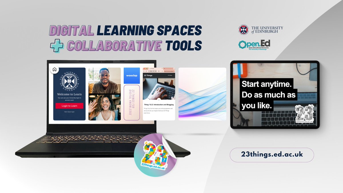 EdUni23Things (@eduni23things) on Twitter photo Unlock the power of digital knowledge with the University of Edinburgh’s 23 Things online course! 🌐💻
Complete all 23 Things and earn a digital badge to showcase your skills! 🏅
➡️ Start your journey today: 23things.ed.ac.uk Unlock the power of digital knowledge with the University of Edinburgh’s 23 Things online course! 🌐💻
Complete all 23 Things and earn a digital badge to showcase your skills! 🏅
➡️ Start your journey today: 23things.ed.ac.uk