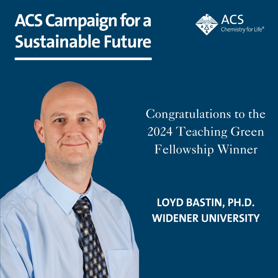 Loyd Bastin, Professor & Associate Dean @WidenerUniv, received the 2024 Teaching Green Fellowship! This award is given to an educator who has reimagined chemistry curricula to incorporate the fundamentals of green chemistry or sustainability. Congrats! brnw.ch/21wKfPp