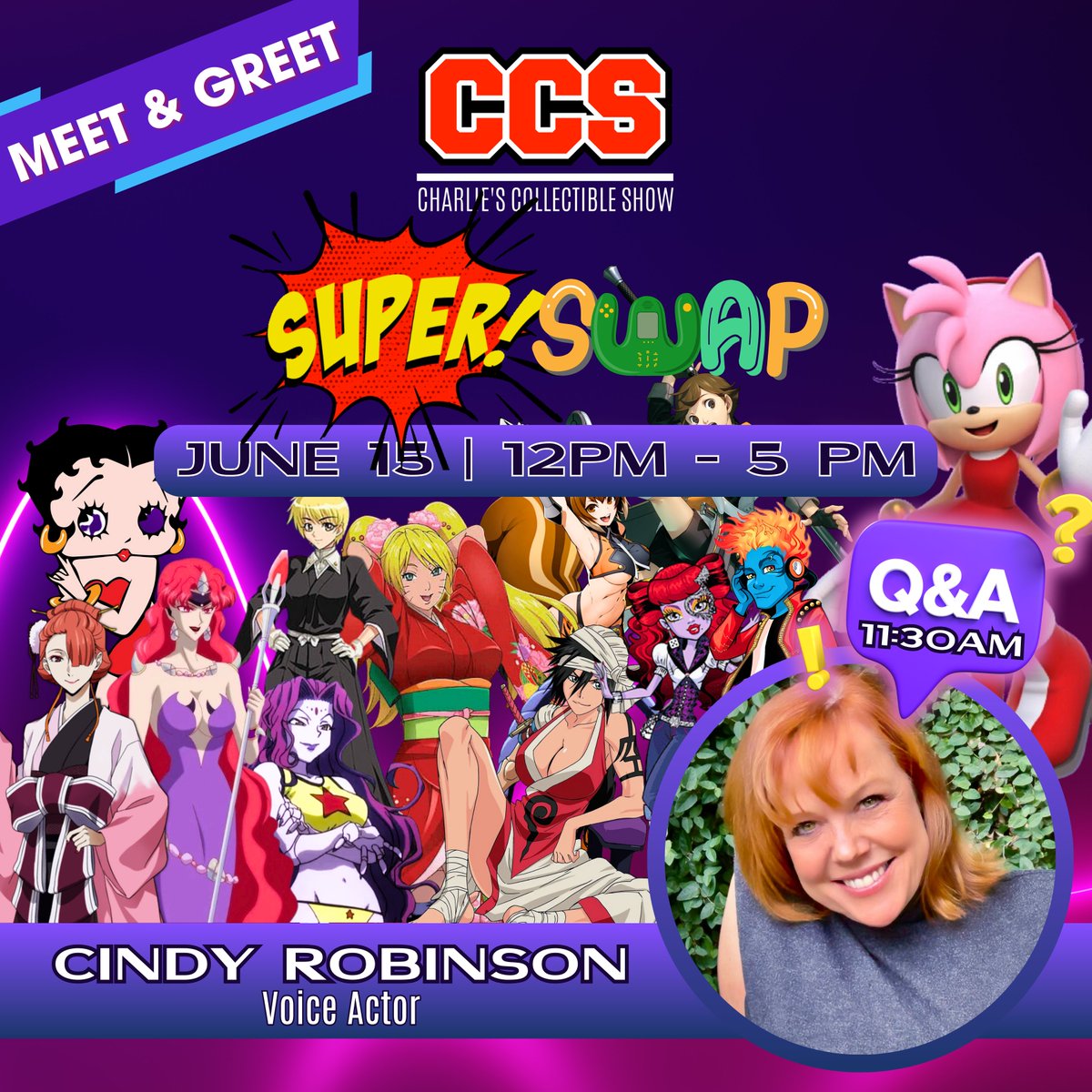 ChatGPT
#Sonic fans, assemble! Join us at #CCSSuperSwap on June 15th with @TheScottDreier & @RedHeadSaidProd!

Enjoy a fun-filled day with 60+ vendors featuring collectibles from #RetroVideoGames to #ActionFigures, #Legos, #HotWheels #TradingCards, & more at 40,000 sqft of fun!🎉