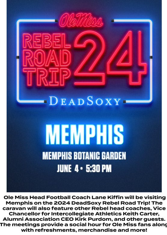 I can’t wait to hear from all the coaches on Tuesday night. Come out Rebel Nation!!! #Rebels #Olemiss