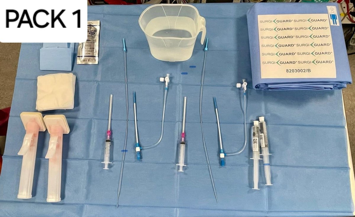 PBSherren's tweet image. Refining our eCPR grab bag. Pack 1 and pack 2 layout. Down to a single dilator 16/26f for the arterial and venous cannulae respectively. @GSTT_ICU