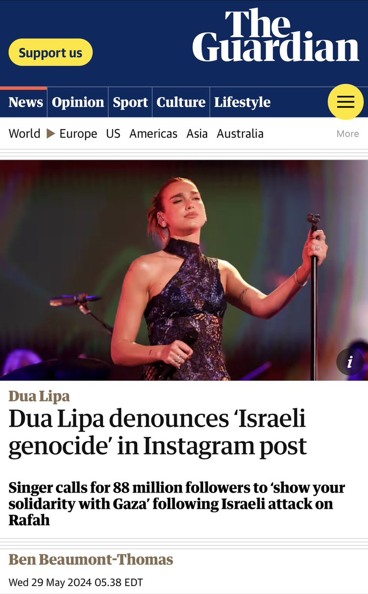 Dua Lipa’s ongoing antisemitic rhetoric has been ongoing for years - we’re not shocked of her false “genocide” claims while staying mum on Hamas being disarmed or the hostages returned. Our feature of Dua Lipa from 2021 here: stopantisemitism.org/as-week/dua-li…