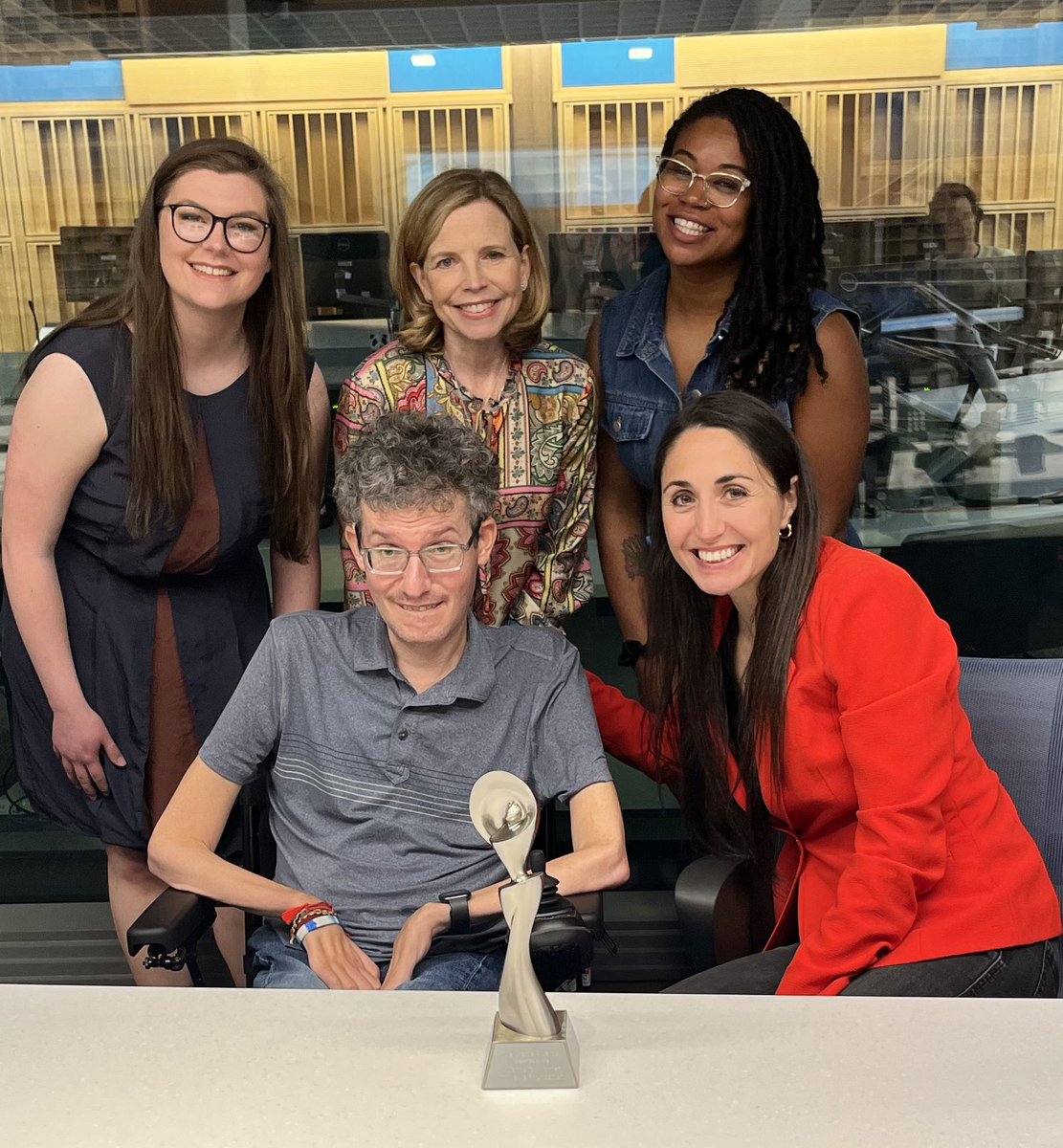 bsw5020's tweet photo. Today we were in studio with the amazing @npr team to talk about our documentary that is now streaming on @PrimeVideo.

Last year they did a story on me and @sabrevaya. We found out today that the story won the Gracie Award.

When we found out, Sandra could not stop yelling and I could not stop smiling.