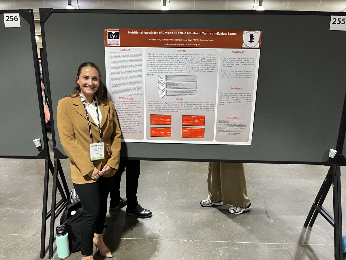 Congratulations to Chelsea Allie who presented her M.S. thesis on “Nutritional Knowledge Of Division II Female Athletes In Team Vs Individual Sports” at the National ACSM conference in Boston MA. 
#comestudywithus