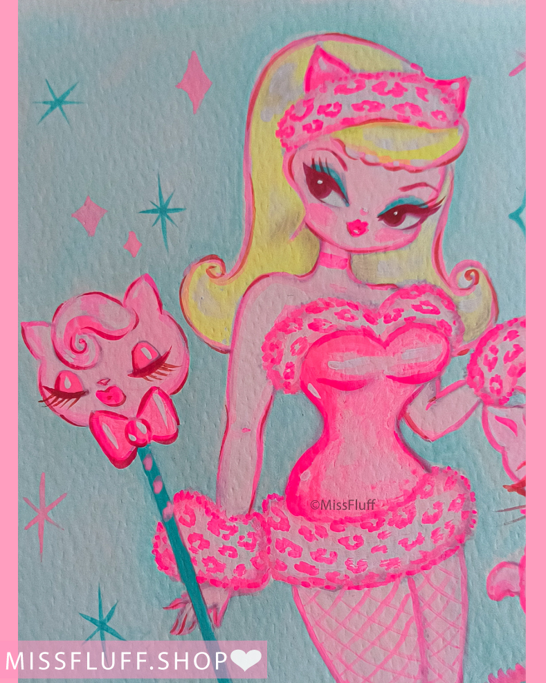 💖 Pink Leopard Kitten Cupcake Doll 💖
Closeup of a drawing in progress! 💋
Acrylic (and will have lots of glitter) on watercolor paper.

#cutearteveryday #candyart #cupcakeart #popsurrealism #vintagevibes