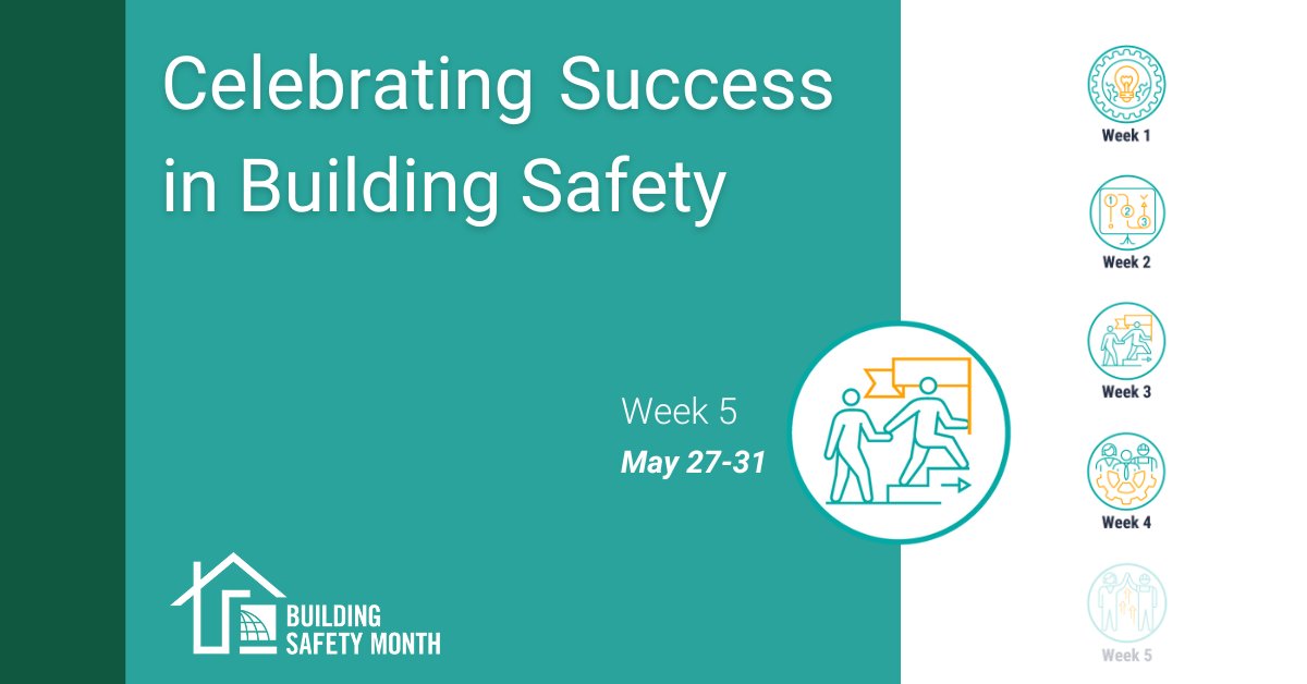 Week 5 of #BuildingSafetyMonth2024: Celebrating Success in Building Safety. The building safety community includes everyday citizens, engineers, code officials, and more. We celebrate those who are making a difference in building safety, not just in May, but all year long!