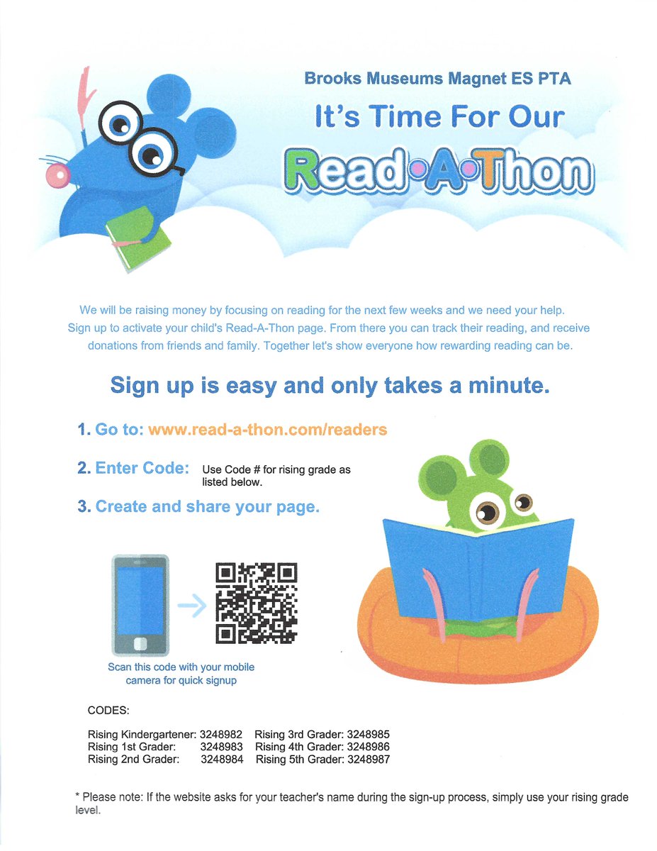 LET'S GET READY TO READ! Want to encourage your student to read over the summer months? The Brooks PTA is excited to host our first summer Read-A-Thon June 3rd - August 30th! Please sign your student up using the instructions on the graphic.