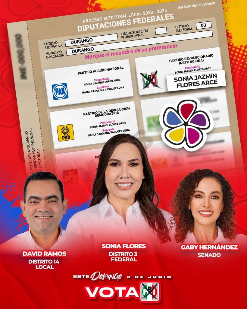 Este domingo 2 de junio puedes votar con #FuerzaYCorazón.

¡VOTA #PRI y juntos recuperemos el distrito 3 federal! 👊🏻🗳️

#TuFuturoEsAquí 🟡🔴🔵
#VotaSonia