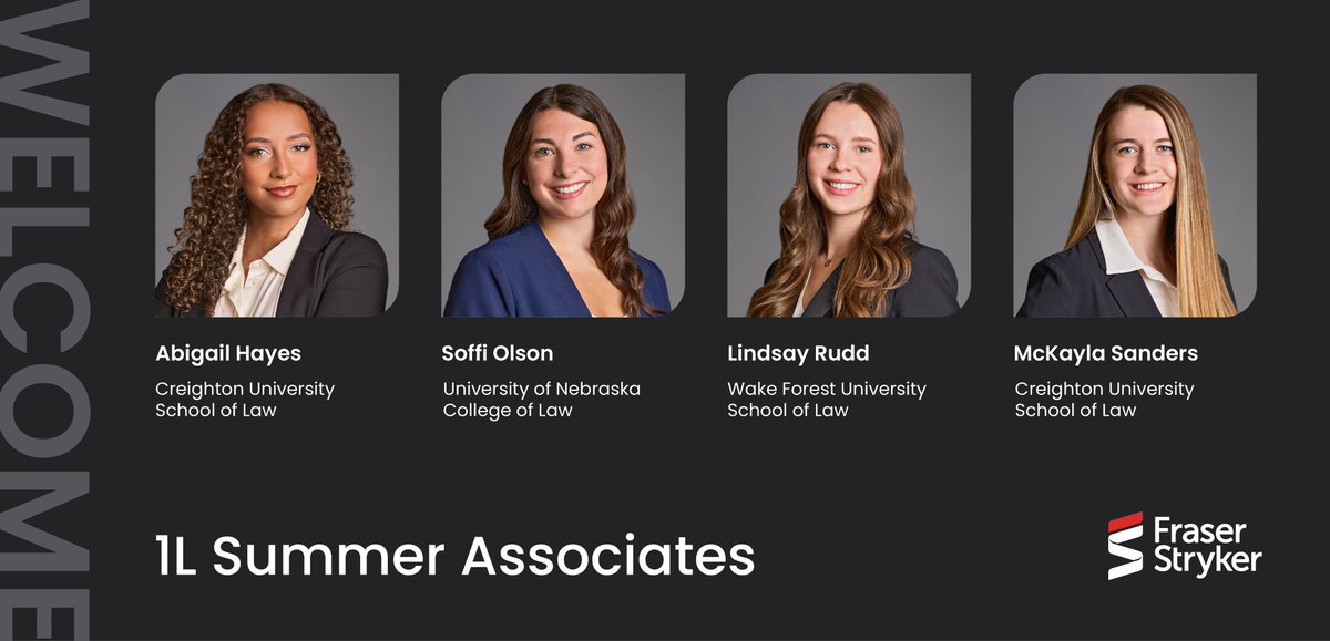 FraserStryker's tweet image. Meet our 2024 1L Summer Associate Class! We are proud to have Abigail Hayes, Soffi Olson, Lindsay Rudd, and McKayla Sanders, join us this summer.  

fraserstryker.com/introducing-fr…  

#SummerWithFS