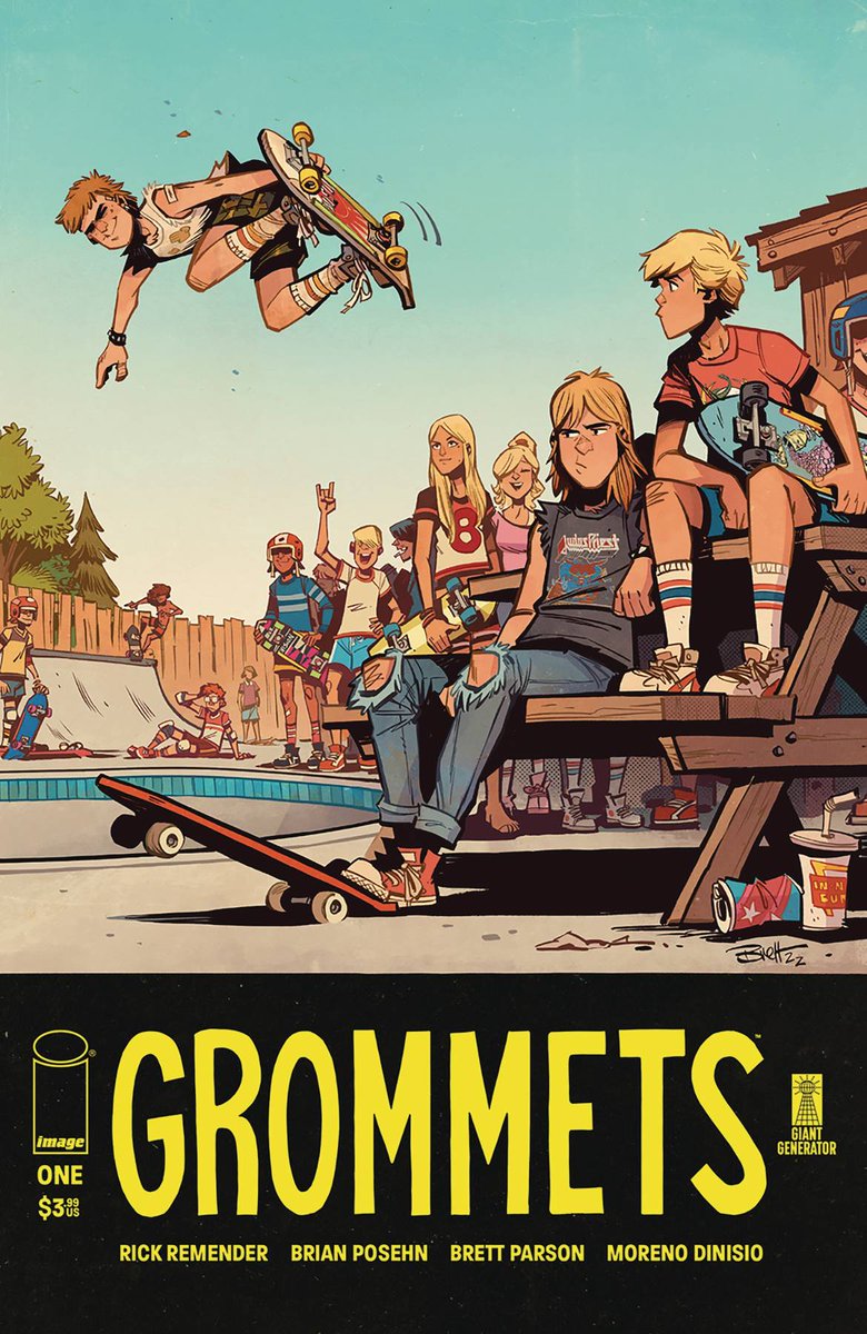 GROMMETS from @Remender, Brian Posehn, and @MorenoDinisio. 1984, skateboard culture, and punk rock! An authentic snapshot of the generation that turned skating into a worldwide phenomenon. In comic shops now from @ImageComics and @GiantGenerator! #NCBD