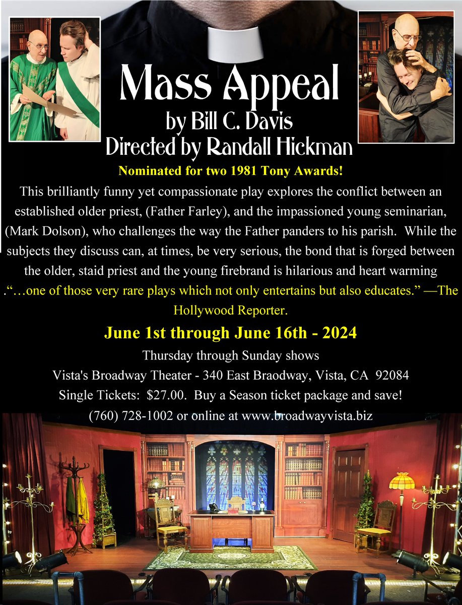 broadwayvista's tweet photo. We open on Saturday and I am so proud to put this show before our patrons.  Jim Clevenger and john Howard are wonderful.  
TICKETS:  $27.00  BOX OFFICE:  (760) 728-1002
or online at https://t.co/DAhIo0XPKg https://t.co/AyNoxm5LU8