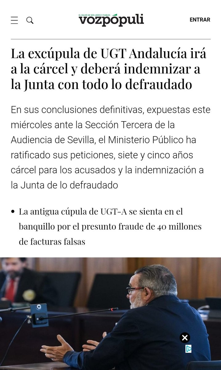 Todos los que formaron la cúpula de la UGT en Andalucía condenados a entre 5 y 7 años por robar 40 millones de subvenciones.

No sólo es el gobierno del PSOE, el chiringuito de la izquierda y sus sindicatos para perpetrar un latrocinio organizado es inaguantable.