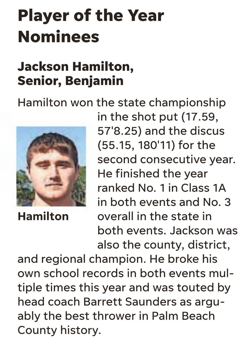 Jackson Hamilton (@jhamilton2024) on Twitter photo Honored to be nominated as Track Athlete of the Year by the Palm Beach Post. <a href="/pbphighschools/">Post on High Schools</a> <a href="/CoachBSaun/">Barrett Saunders</a> <a href="/Tsaun073/">Trenton Saunders</a> <a href="/TBSAthletics1/">Benjamin School Athletics</a> <a href="/FSU_Track/">Florida State T&F/XC</a> Honored to be nominated as Track Athlete of the Year by the Palm Beach Post. <a href="/pbphighschools/">Post on High Schools</a> <a href="/CoachBSaun/">Barrett Saunders</a> <a href="/Tsaun073/">Trenton Saunders</a> <a href="/TBSAthletics1/">Benjamin School Athletics</a> <a href="/FSU_Track/">Florida State T&F/XC</a>
