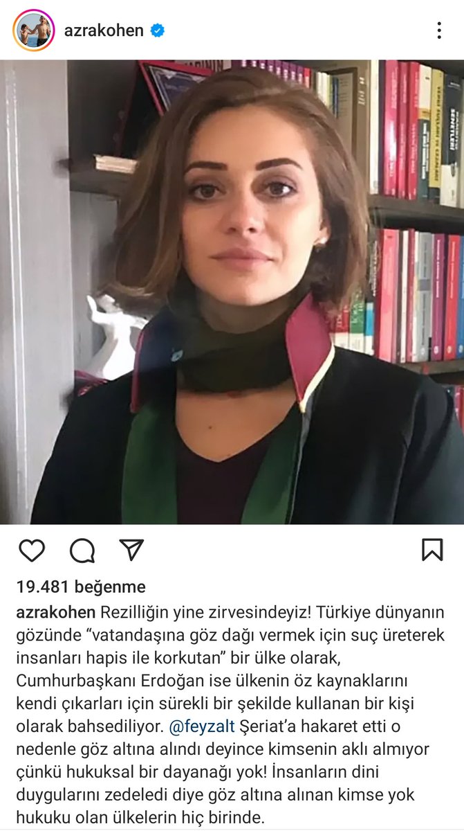 Azra Kohen isimli Türk Yahudisinin çocukları öldüren İsrail yerine Filistinli aileleri suçladığı görsel önüme düştü.Bir eli yağda ötekisi balda yaşayan Kohen,şeriata küfür eden Feyza Altun'u da canhıraş savunmuş.
Bok gibi düşünceleri hep Müslümanlara karşı özgür.
Ne güzel